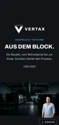 VERTAX Industries — Industrieseite mit Scroll-Film und Assistent — Handy