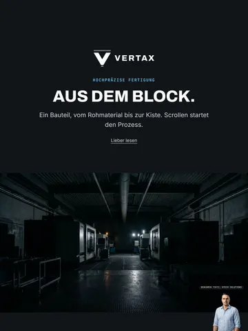 VERTAX Industries — Industrieseite mit Scroll-Film und Assistent — Tablet